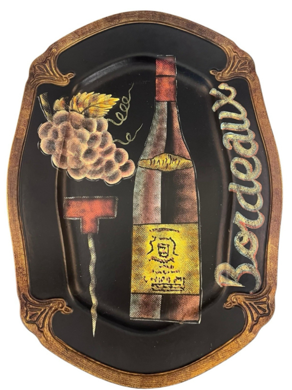 Tam San Designs Decorative Tray Platter Hand Painted Bordeaux Wine Bottle Grapes